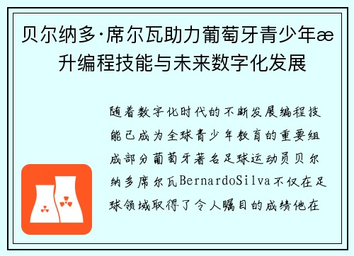 贝尔纳多·席尔瓦助力葡萄牙青少年提升编程技能与未来数字化发展